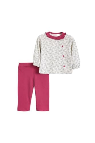 Junior Baby Girls 2-Piece Autumn Outfit Set - Long Sleeve Button Jacket & Printed Pants, Soft Cotton Blend Infant Clothing Set, Multicolor, 24