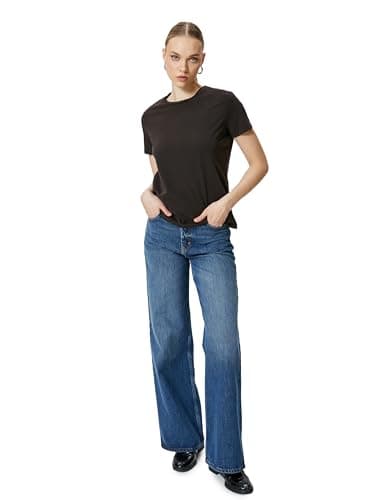 KOTON Women's Short Sleeve Crew Neck Tshirt Shirt