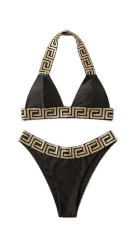 Hanadi Women's Lace Tulle Lycra Lace Up Bikini Swimsuit Black One Size Up to 75K Swimwear