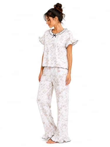 Caesar Womens Women's Two-piece Pajama Set With A Collar On The Chest