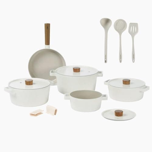 Neoflam Fika 14-Piece Cookware Set – Cream Beige Marble