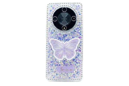 Butterfly Crystal For (Honot X9A) Protective Case Glittery Back Cover Rhinestone Frame For Girls Shockproof Protection For Girls (Blue) Cellular phone case