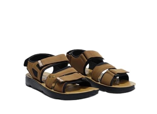 ELRAHAL Men's Fashion Sandals - Premium Genuine Leather - Comfortable, Adjustable and Anti-Slip - Size 41-46 - (Brown/Black/Camel)