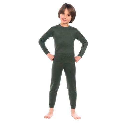 Cotton Zone Kids boys and girls organic cotton thermal Underwear set olive green Coordinated outfit