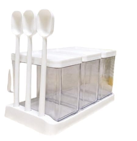 Acrylic Spice Set with Spoons and Stand - Clear Storage Jars for Salt, Sugar, Spices, Kitchen Organization Food storage container