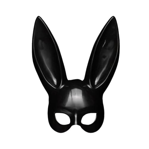 Wonka Kaissar Amer Black Bunny Mask, Plastic Rabbit Ear Half Face Mask, Halloween, Party, Masquerade Costume Accessory, Ergonomic Design, Comfortable Fit for Adults