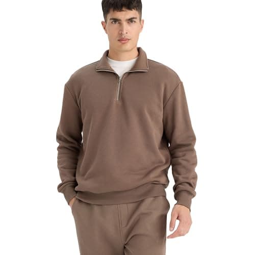 DeFacto Mens Casual Regular Fit Stand- Up Collar Knitted Sweat Shirt X7405AZ Sweat Shirt (pack of 1) Sweatshirt