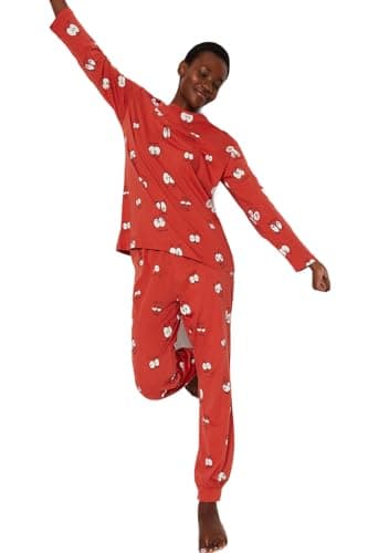Trendyol Womens Cinnamon PaTTerned CoTTon T-shirt and Jogger Sleepwear SeT - THMAW22PT0270 Pajama Set (pack of 1)