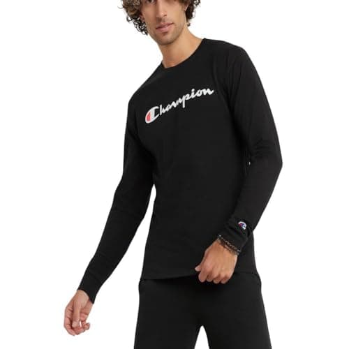Champion Men's Graphic Classic Jersey Ls Tee T-Shirt, Black-y06794, L