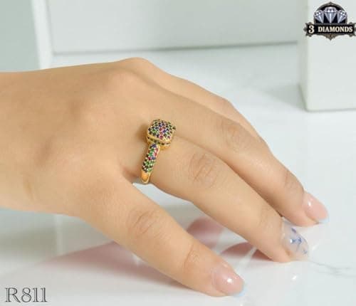 3 Diamonds 3370159539276 Women's Ring, Gold Plated, High Quality With Sparkling Zircon