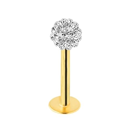 Julia Store 18G Gold Plated 16G Stainless Steel Labret Studs Monroe Lip Disco Ball Internally Threaded Cartilage Tragus Nail Conch Helix Earring Piercing Jewelry Gift
