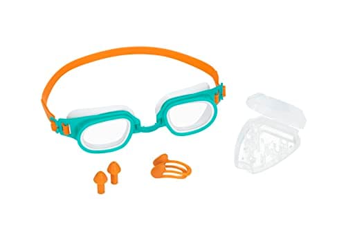 Bestway kids goggle set with nose and ear plus 3 in 1 | swimming goggles with uv protection and adjustable straps, aquanaut essential Safety glasses