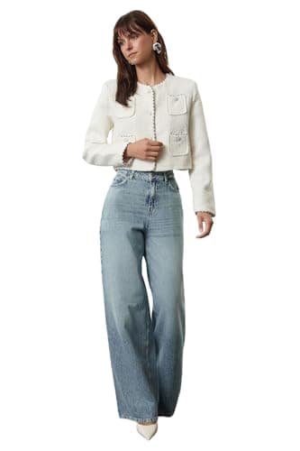 Trendyol Womens High Waist Extra Wide Leg Blue Palazzo Jeans - Twoaw25Je00292 Jeans (pack of 1)