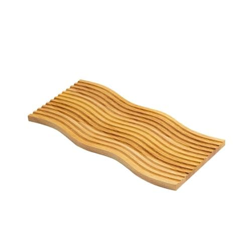 Natural Bamboo Serving Tray with Wavy Design, 37x19 cm Decorative Wood Platter for Food Presentation, Home Organization, and Aesthetic Photography