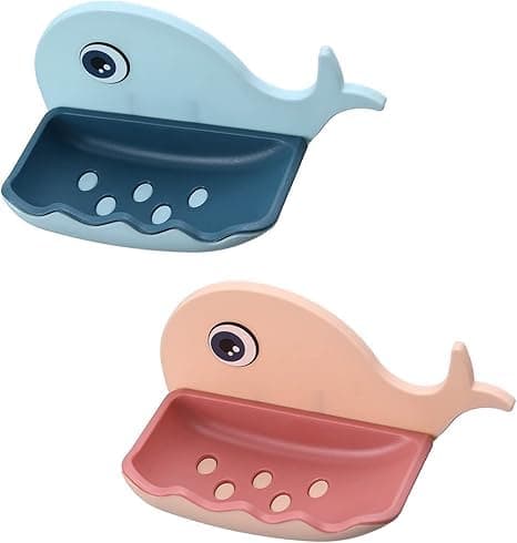 LOKYBOY Soap Holder - Elegant Whale Design Wall Mounted Storage with Efficient Drain for Your Bathroom (2, Pieces of Colors Shown) Soap dish