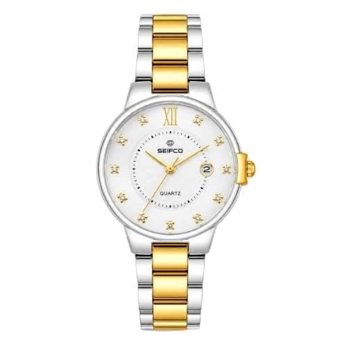 SEIFCO SF-VA-005 Women Analog Watch Quartz Movement Date Window Stainless Steel Bracelet 3M Water Resistant