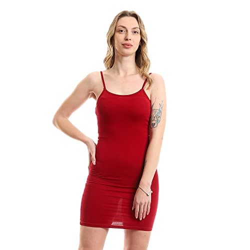 Short Dress Cotton Thin Strap - Maroon Nightgown nightshirt