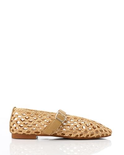 Dejavu Adult KND-DJTX-018 Ballet Flats, Beige, Size 38, Leather, Flat Heel, Buckle Closure Shoes
