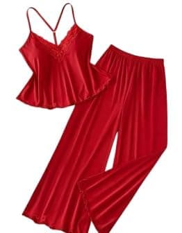 Women's 2 Piece Pajama Set – Lace Trim Top with Pants Comfy for Home Wear Nightwear Lounge Daily Use Practical and Comfortable – Code 7640