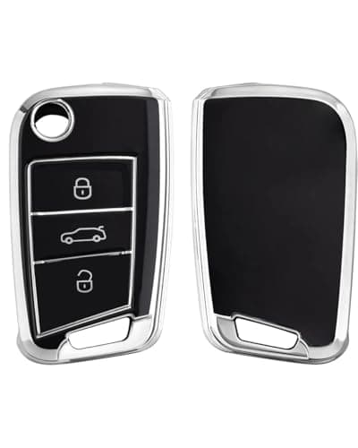 3 Buttons TPU Car Key Fob Cover Compatible with Volkswers Skoda Seat Folding Key (Black X Silver) Auto key shell