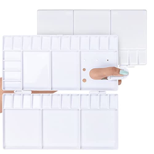 Belle Vous Plastic Foldable Watercolor Palette (Pack of 2) - Empty Watercolor Box with 33 Wells - Portable Watercolor Palette White/Travel for Oil/Acrylic, Paint Mixture and Gouache