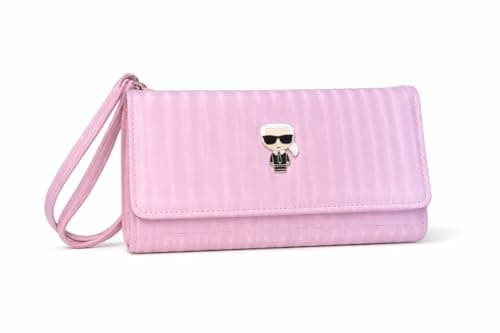 Women's Leather Wallet Quilted Design With Wrist Strap And Decorative Logo (pink)