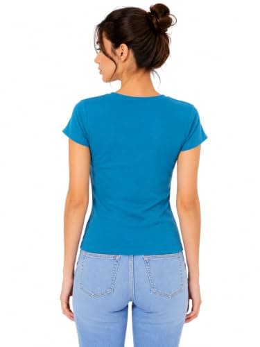 Women's Derby Short Sleeve T-Shirt in Turquoise, One Size Fits All, Square Neck, Cotton