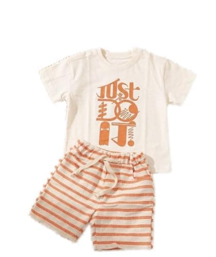 Bebic T-shirt + Shorts Set for Boys - Boys 2-piece set: white t-shirt with 'Just Do It' orange print