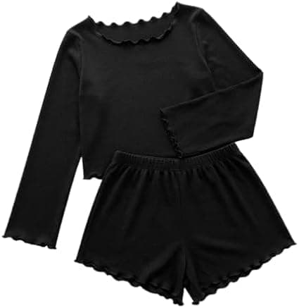 Women's 2 Piece Pajama Set – Top with Comfy Shorts | Home Wear for Sleep, Comfort & Everyday Use 7674 (Black)