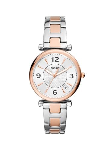 Fossil Women's Analogue Quartz Watch with Leather Strap, Rosegold, bracelet