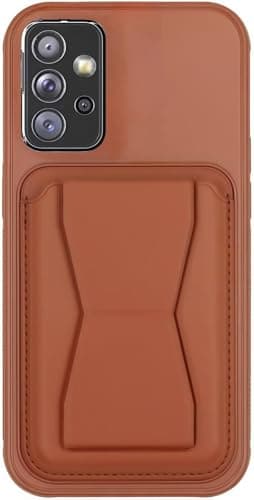 Leather Case Compatible for SAMSUNG GALAXY A52 Shockproof Leather Back Card Storage & case built-in Stand PU leather for a stylish look, comfortable grip (Brown) Cellular phone case