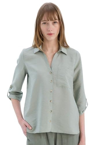 DeFacto Womens Casual Regular Fit Shirt Neck 3/4 Sleeve Woven Top Long Sleeve Shirt Shirt (pack of 1)
