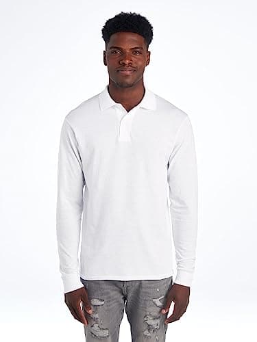 Jerzees Men's Spot Shield Long Sleeve Polo Sport Shirt, Long Sleeve - White, XXL