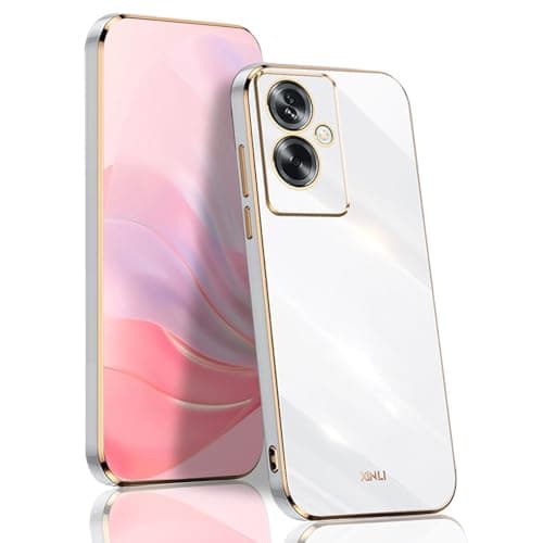 BORYA Case for OPPO A79 5G, Anti-Shock Slim Premium Soft Silicone TPU Bumper Case, Elegant Silky Electroplating Phnom Penh Case, White Cellular phone case