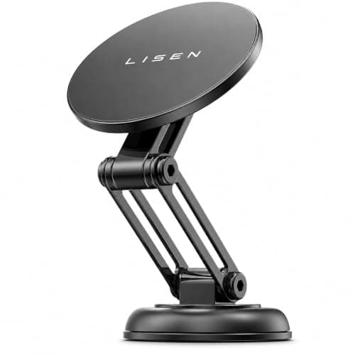 for LISEN Anti-Shake Magnetic Car Phone Mount – 360° Rotatable Foldable Metal Holder for Dashboard, Windshield & Sun Visor, Compatible with 4–7 Inch Smartphones Portable electronic device mount