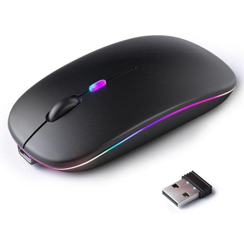 KANMABPC Wireless Bluetooth Mouse, Rechargeable LED Dual Mode Mouse (Bluetooth 5.2 and USB Receiver) Portable Silent Mouse,for Laptop/Desktop/Tablet(Black)