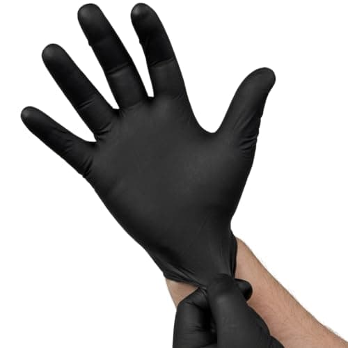 Black Disposable Gloves Pack of 100, Large, Powder-Free. | Flexible design ensures comfortable handling during various activities.