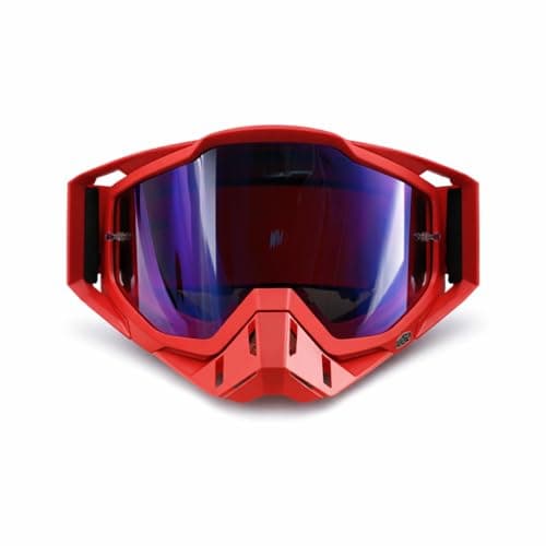 Lokyboy Motorcycle Motorcycle Mask, Red with Blue Mirror Lens, One Size Adjustable, UV Protection Safety glasses