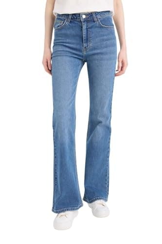 DeFacto Woman Special Collection Mia-Flare Denim Trousers,Mid Blue 34 Pants