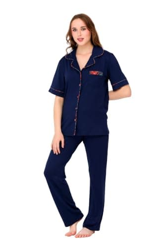 Women's 2 Piece Pajama Set - Soft Knit Comfy Pajama Set for Women, Includes Short Sleeve Top and Wide Leg Pants