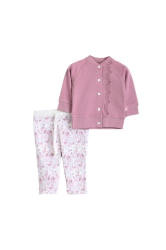 Junior Baby Girls 2-Piece Autumn Outfit Set - Long Sleeve Button Jacket & Printed Pants, Soft Cotton Blend Infant Clothing Set, Multicolor, 12 Coordinated outfit