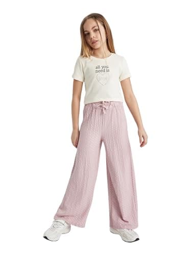 DeFacto Girls Casual Ss T-Shirt - Wide Leg Fit Set Knitted set set (pack of 1) Coordinated outfit