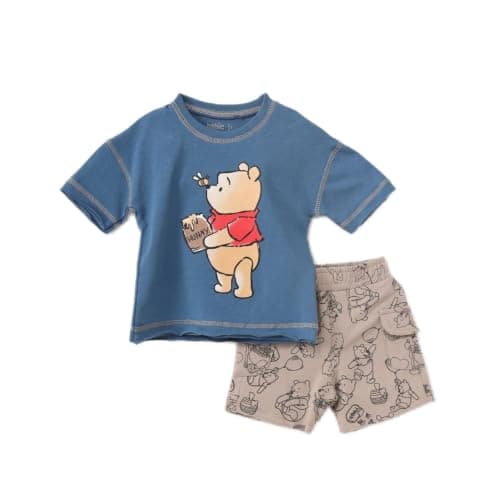 Bebic T-shirt + Shorts Set for Baby Boys - Boys 2-piece set: blue t-shirt with Winnie the Pooh holding honey