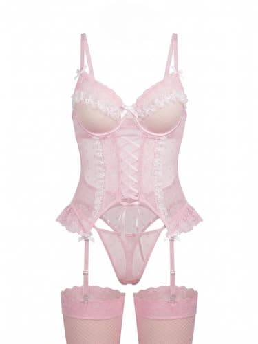 لانجري نسائي شبك دانتيل بتفاصيل كورسيه مميزة من FOUR H كود 877 Bra underwear set