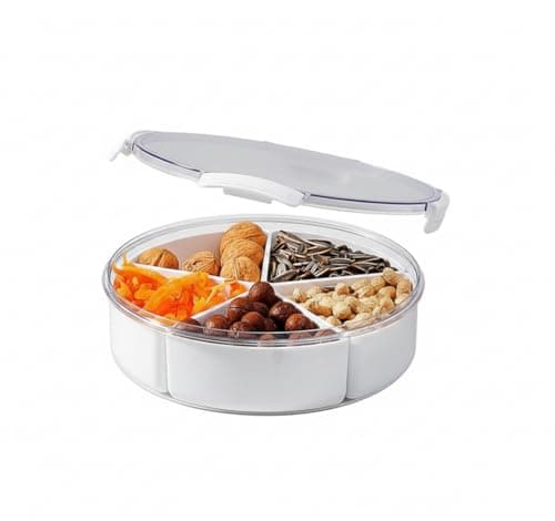 5 Compartments Acrylic Divided Tasley Plate – Bamboo Wood Base for Serving Nuts, Desserts, and Snacks in Practical Style Dishware plate