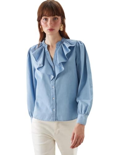 LC WAIKIKI Woman Notch Neck Women's Denim Shirt