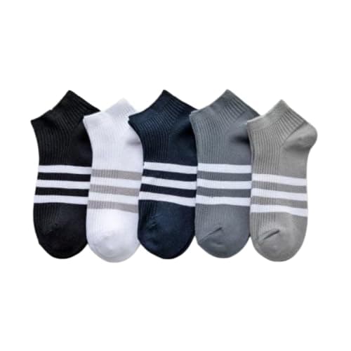 Men's Ankle Socks, 3 Pairs, Striped, Multicolour | Low Cut Style, Black, White & Grey, Sports & Casual Wear, Ribbed Cuff, Breathable Fabric