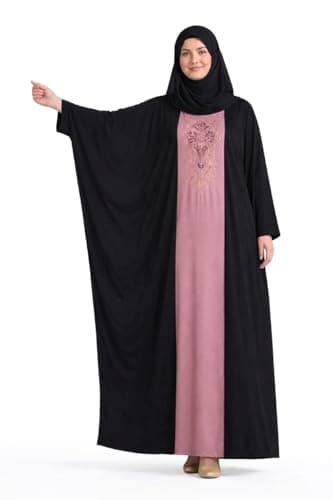 Black and White Floral Print Loose Maxi Dress Long Sleeve Built-in Hood Modest Hijab Dress