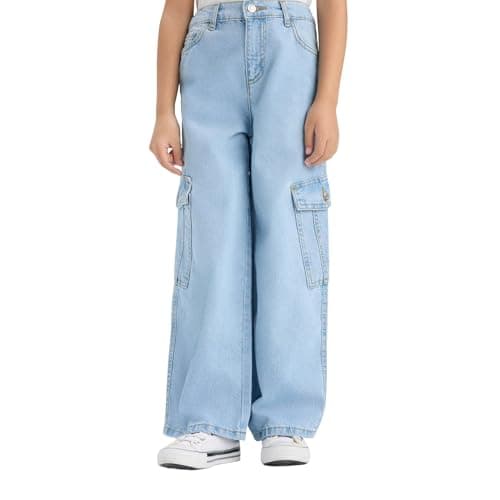 DeFacto Girl Wideleg Cargo Denim Trousers E5879A8, Light Blue 7/8 Y