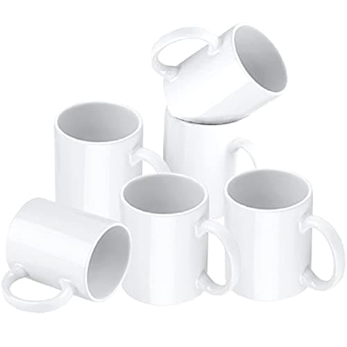 Esdabem Set of 6 White Mugs 12oz - White Sublimation Blank Coffee Mugs Porcelain Espresso Cups for Coffee, Soup, Tea, Milk, Latte, Hot Cocoa, Sublimation Mugs Blank, DIY Coated Ceramic Mugs Drinking cup